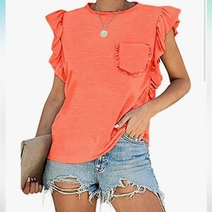 MIHOLL Sleeveless Top Ruffle Orange Large